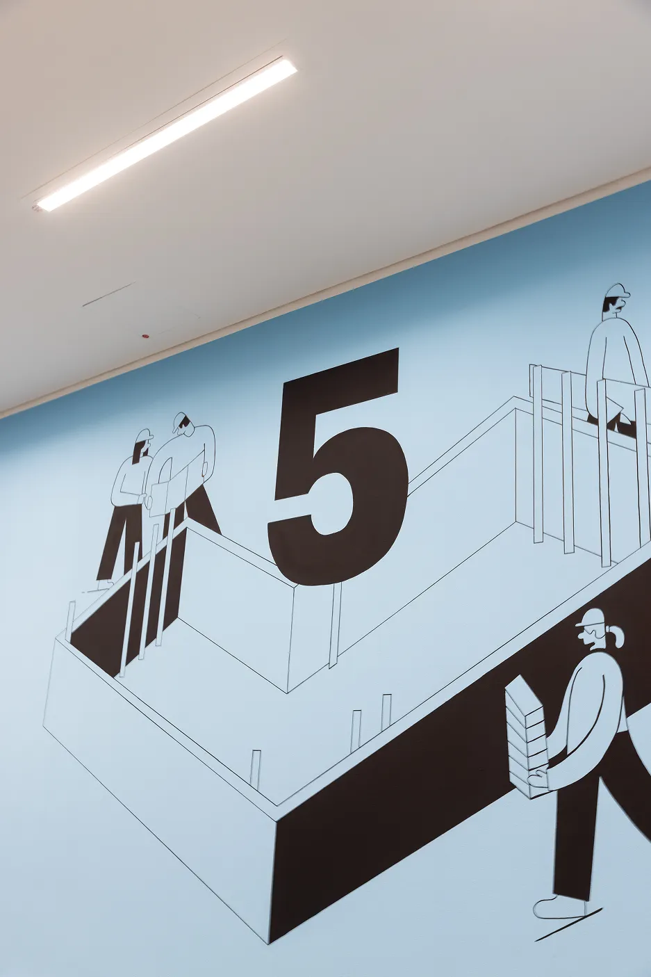 Detailansicht einer Illustration als Wandgestaltung im berlinovo-Geschäftsgebäude.
